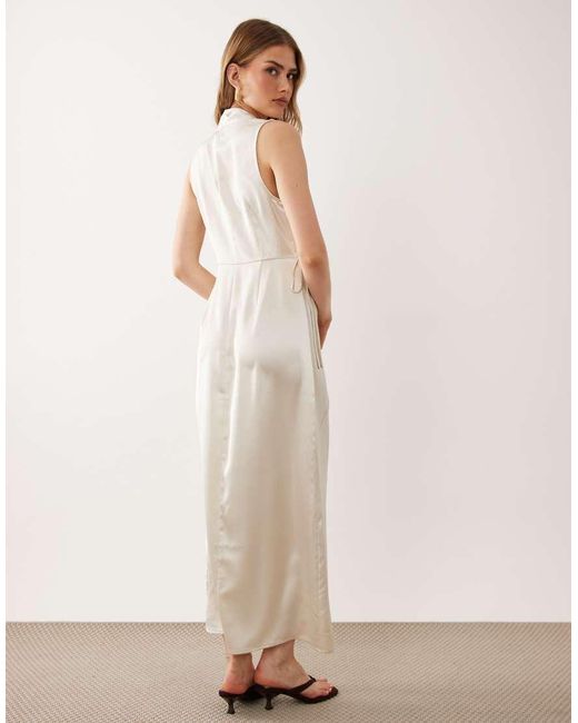 ASOS Natural Satin Wrap Top Midi Dress