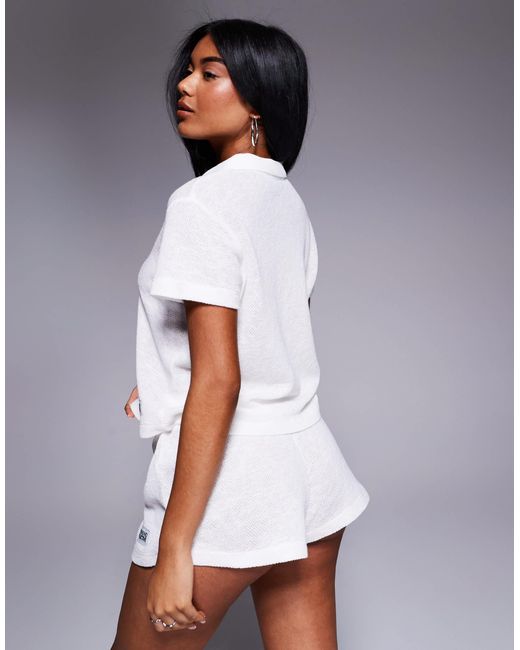 Weekend collective - t-shirt à col d'ensemble en maille - crème ASOS en coloris White