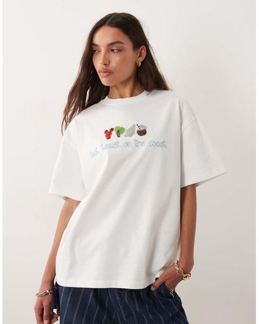 Six Stories White Bridal Embellished Beaded "Last Toast On The Coast" T-Shirt