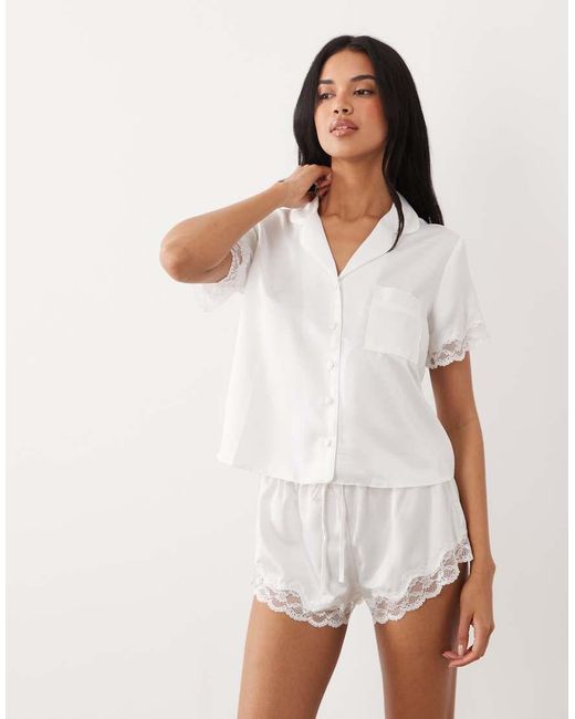 Boux Avenue White Amelia Bridal Short Sleeve Revere Shirt And Shorts Set