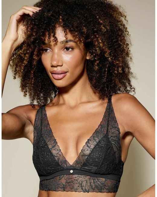 KBX Black Louisa Ribbed Longline Triangle Bra