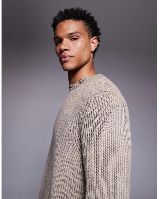 ASOS Gray Relaxed Knitted Crew Neck Jumper With Raw Edge for men