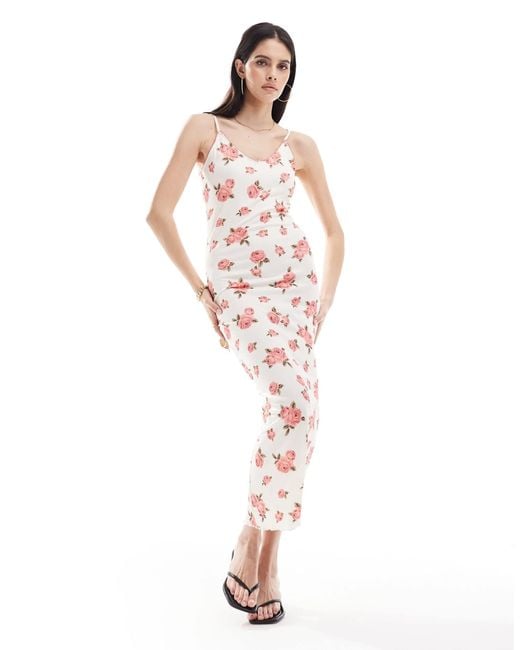 Y.A.S White Y.a.s Slinky Rib Cami Maxi Dress With V Neck