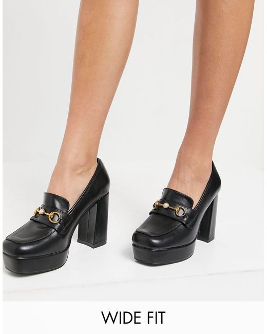 Raid Wide Fit Black Estera Chunky Heeled Loafer Shoes