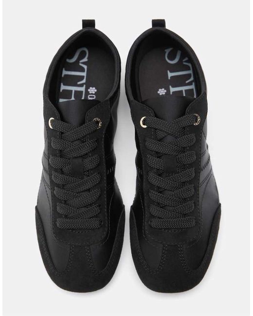 Stradivarius Black Satin-effect Trainers With Thin Soles
