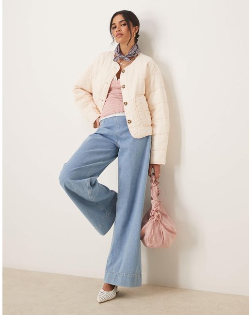 ASOS Blue Crop Collarless Quilted Jacket
