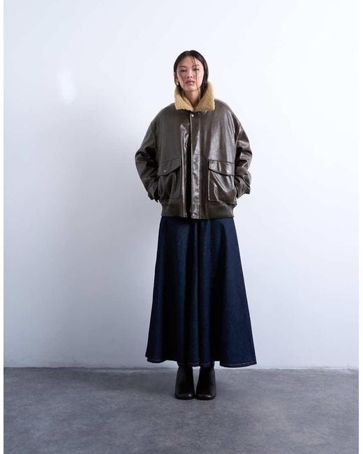 TOPSHOP Blue Denim Yoke Front Maxi Skirt