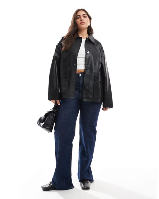ASOS Black Asos design curve – harrington-jacke im lederlook