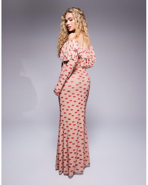 AFRM Multicolor Dahlia Off The Shoulder Maxi Dress With Ruffle Detail