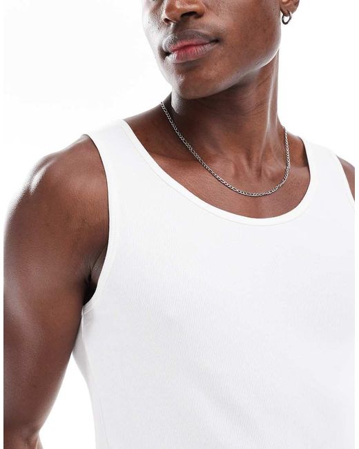 Confezione Da 2 Canotte Attillate Bianche A Coste di ASOS in White da Uomo