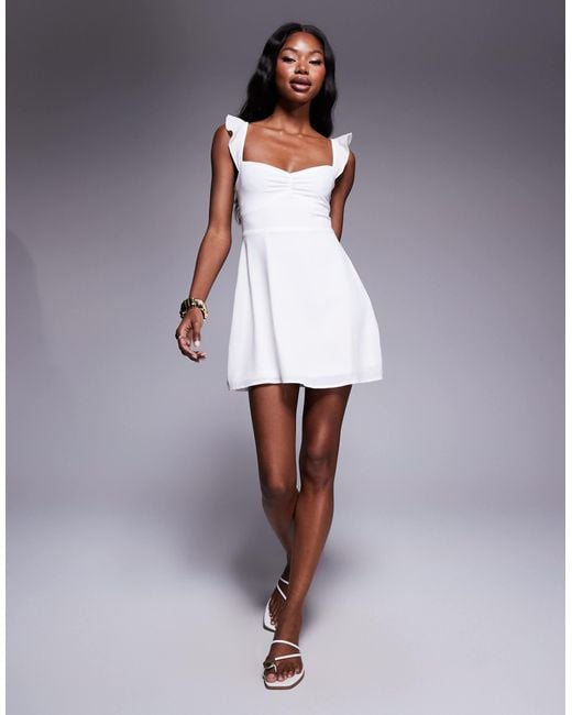 Princess Polly Purple Sweetheart Neckline Flutter Sleeve Lace Up Back Detail Mini Dress