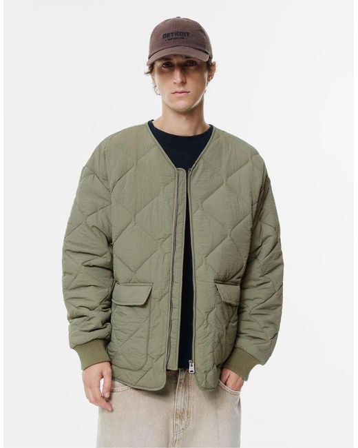 Pull&Bear Green Lightweight Padded Jacket With Pockets for men