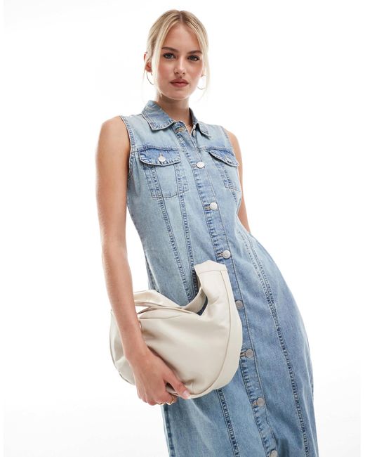 Vero Moda Blue Button Front Sleeveless Maxi Dress