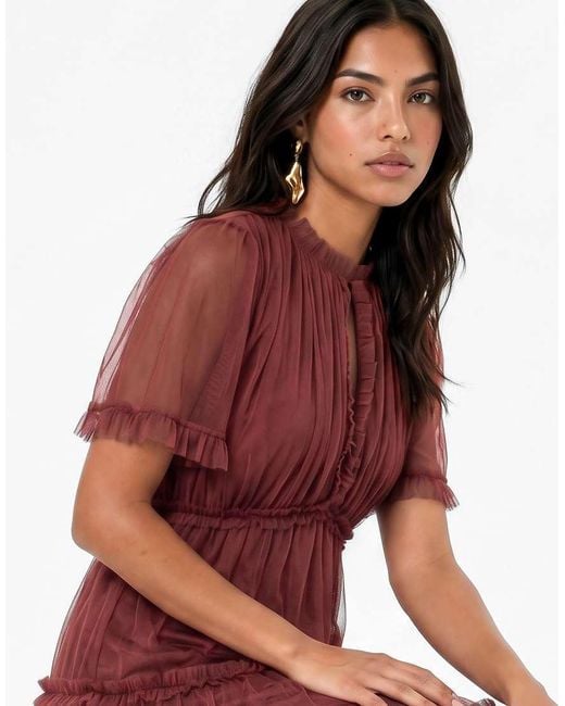 ANAYA Red Keyhole Detail Short Sleeve Frill Midaxi Dress