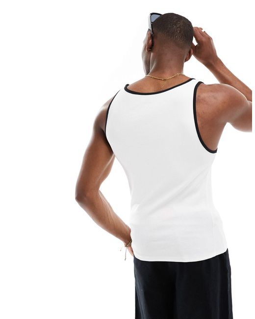 ASOS White Muscle Fit Vest With Contrast Binding for men