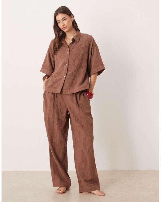 ASOS Brown Callie Resort Cheesecloth Short Sleeve Beach Shirt