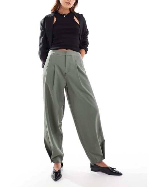 Pantalon coupe ample habillé à ourlet boutonné - kaki ASOS en coloris Gray