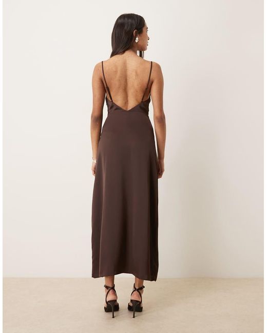 Vila Brown Satin Cowl Neck Maxi Dress