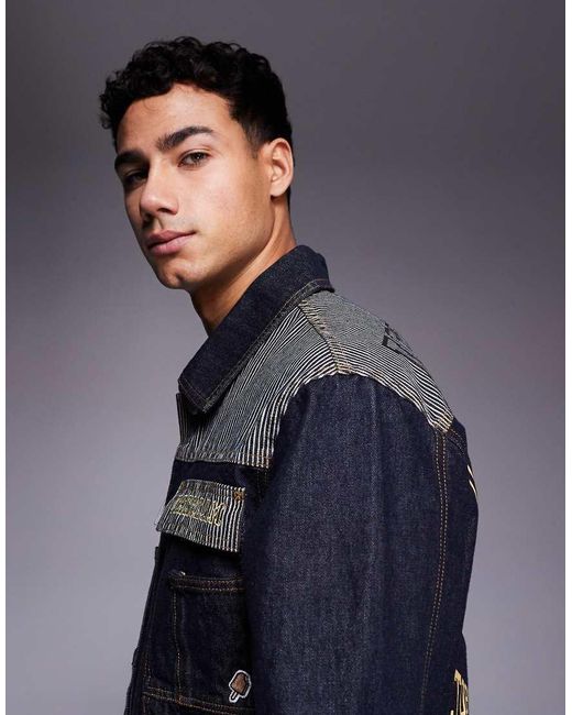 ICECREAM Blue Denim Trucker Jacket With Contrast Hickory Panel for men