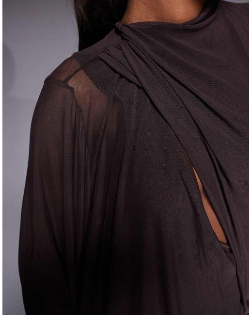 ASOS Black Cowl Drape Blouson Mesh Top
