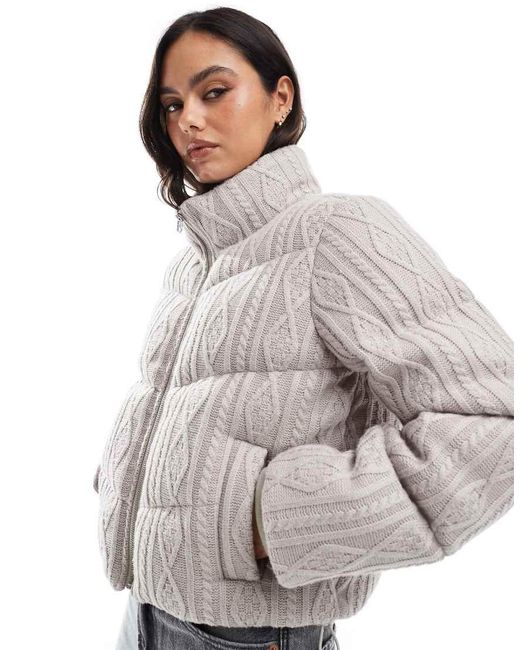 Hollister Gray Cable Knitted High Neck Cropped Jacket