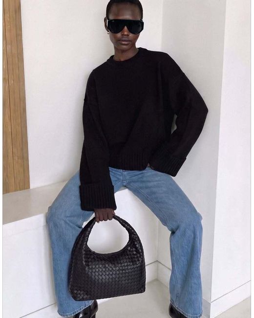 NA-KD Blue Folded Sleeve Knitted Sweater