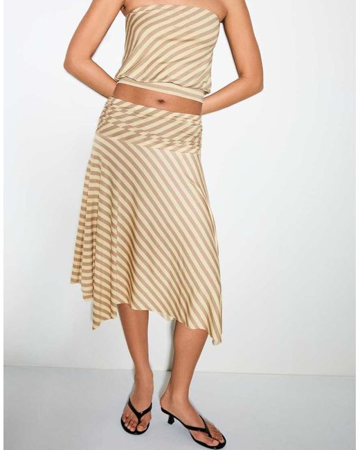 Bershka Natural Gathered Modal Effect Midi Skirt
