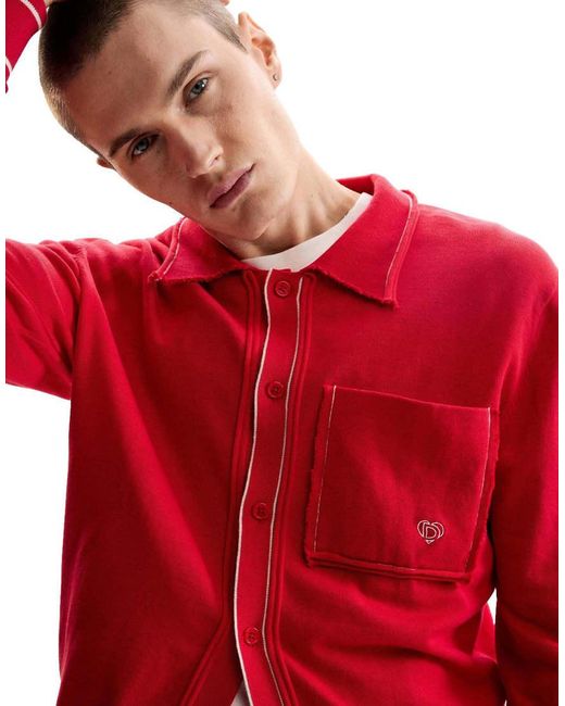 Desigual Red Fine Sweater With Buttons for men