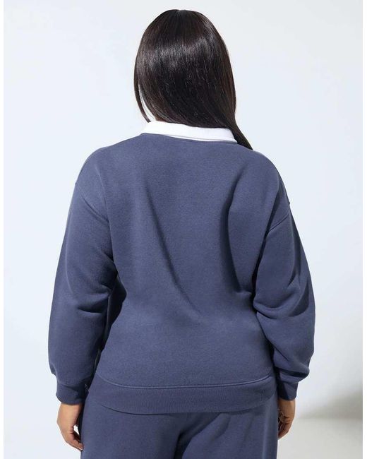 Yours Clothing Blue Embroidered Rugby Sweatshirt