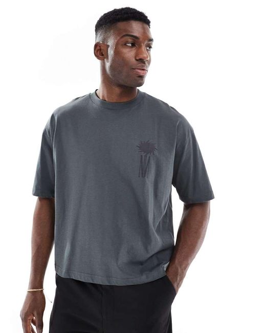 T-Shirt Oversize Squadrata Antracite Con Grafica Celestiale di ASOS in Blue da Uomo