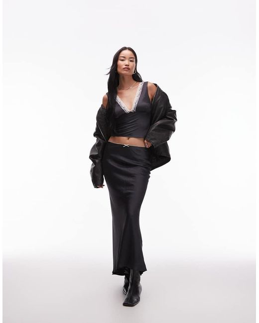 Nia Black Ravello Midaxi Satin Skirt