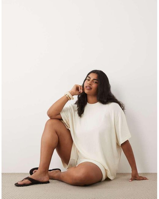 ASOS White Asos Design Curve Textured Knit Oversized T-Shirt Co-Ord