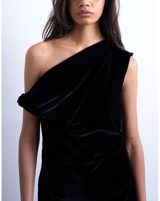 TOPSHOP White Grown On Twist Shoulder Velvet Mini Dress