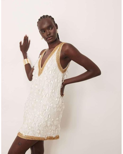 ARRANGE Natural Crystal Encrusted Shift Mini Dress