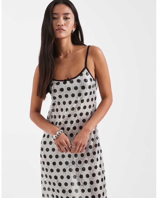Collusion White Sheer Sequin Polka Dot Awkward Length Strappy Dress