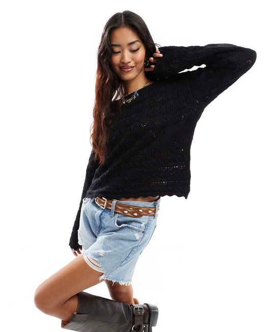 Vero Moda Black Open Knit Jumper