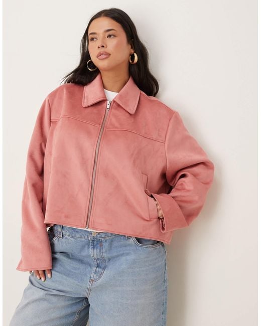 ASOS Red Asos Design Curve Faux Suede Top Collar Jacket