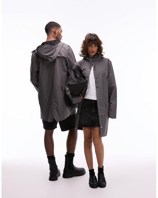 Rains Black 12020 Unisex Waterproof Long Hooded Jacket