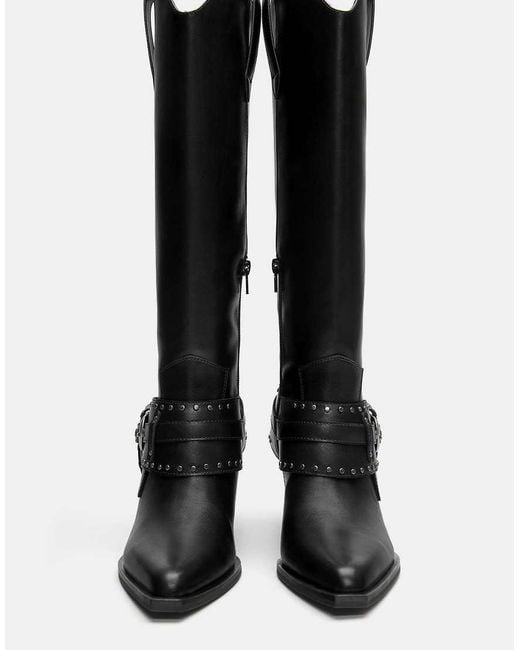 Pull&Bear Black Cowboy Buckle Boots
