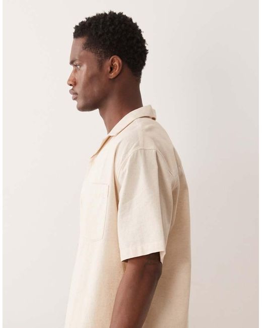 ASOS Natural Co-ord Relaxed Revere Shirt With Linen for men