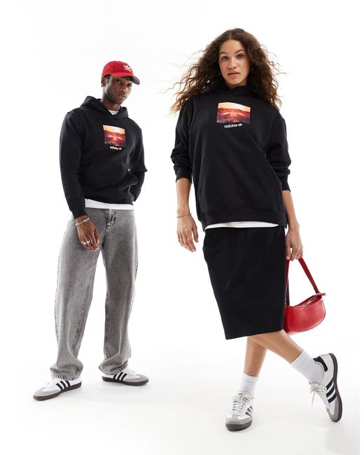 Sudadera negra unisex con capucha y estampado Adidas Originals de color Black