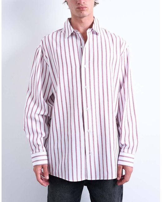 Camicia Oversize A Maniche Lunghe A Righe Bordeaux di Topman in White da Uomo