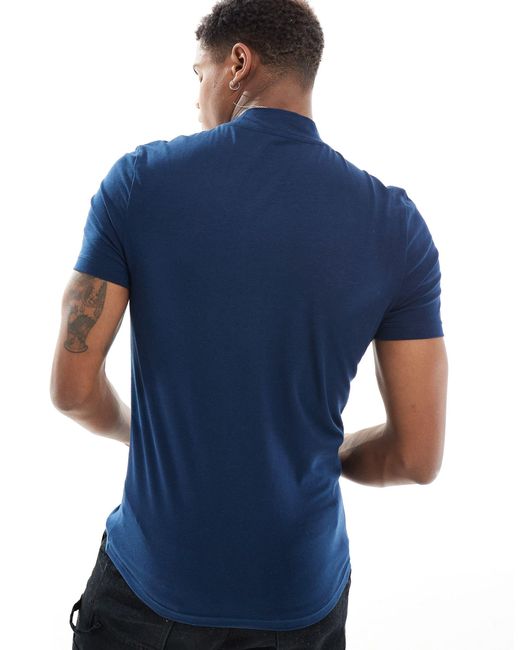 T-shirt attillata con collo alto di ASOS in Blue da Uomo