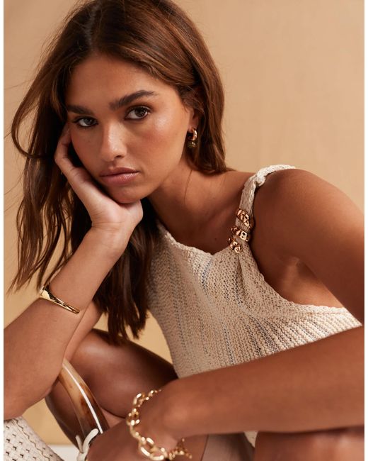ASOS Brown Laddered Boucle Vest With Gold Trim