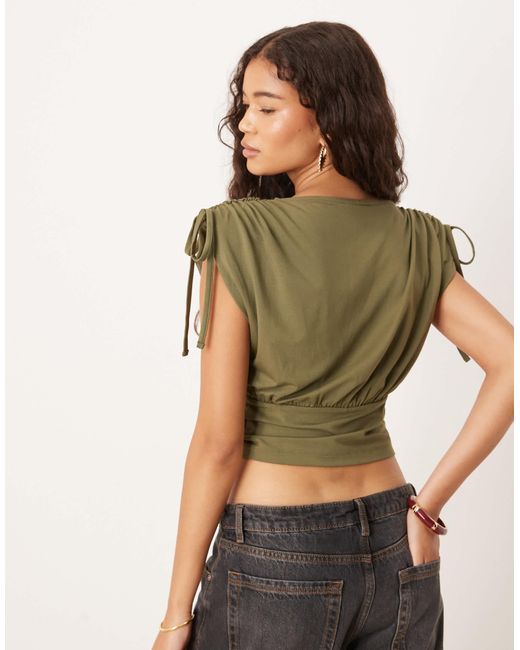 ASOS Green Drawstring Power Shoulder Cinched Top