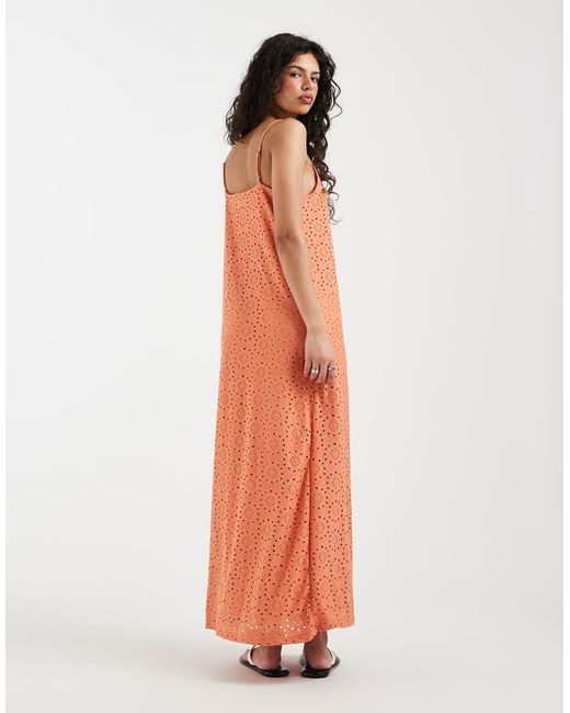 Vero Moda Orange Jersey Floral Broderie Cami Midi Dress