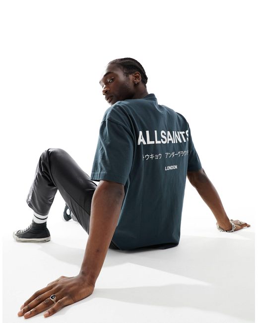 AllSaints – underground – oversize t-shirt in Blue für Herren