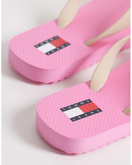 Tommy Hilfiger Pink Chunky Flip Flops With Logo