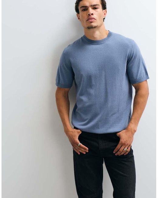 ASOS Blue Essential Relaxed Fine Knit Crew Neck T-shirt for men