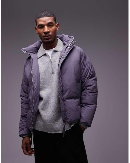 Topman Purple Collared Puffer Jacket for men